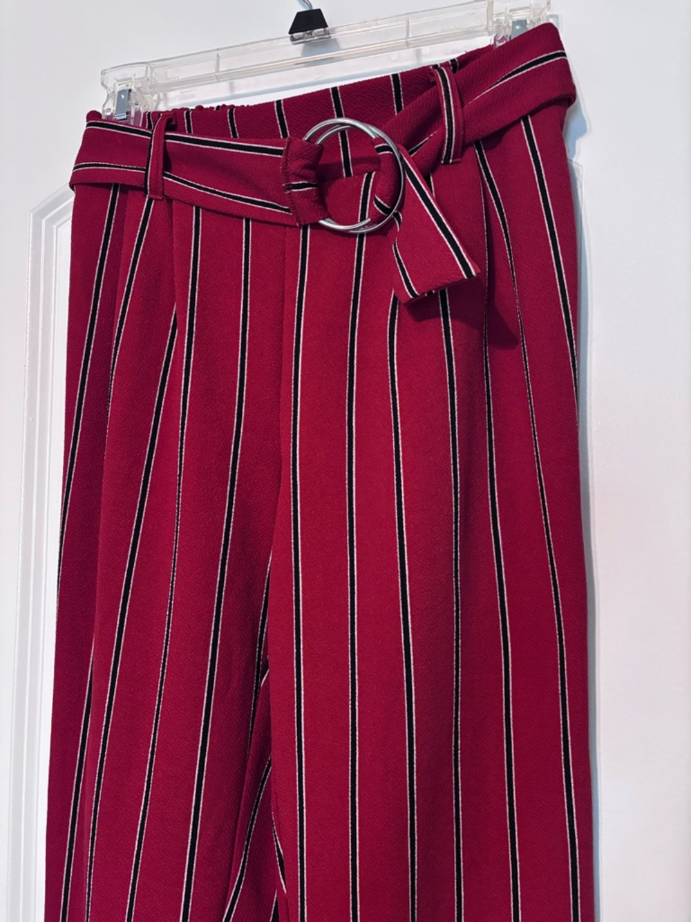 Ultra Flirt High-Waist Belted Stripe Trousers - Red Size Small - Picture 3 of 9